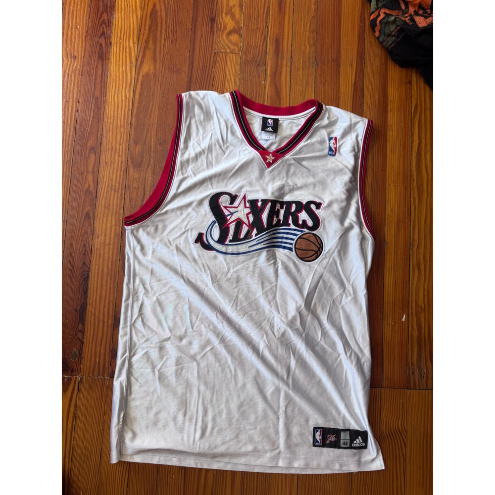 Adidas Philadelphia 76ers NBA Basketball Jersey White Red Black Size 48 Mens
